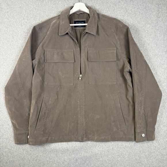 Abercrombie & Fitch Mens Size XL Zip Front Faux Leather Jacket Brown Lined - Picture 1 of 8